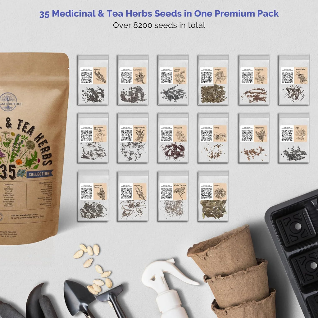 Medicinal & Tea Herb Seeds Variety Pack, 8200+ Non-GMO Heirloom E74979