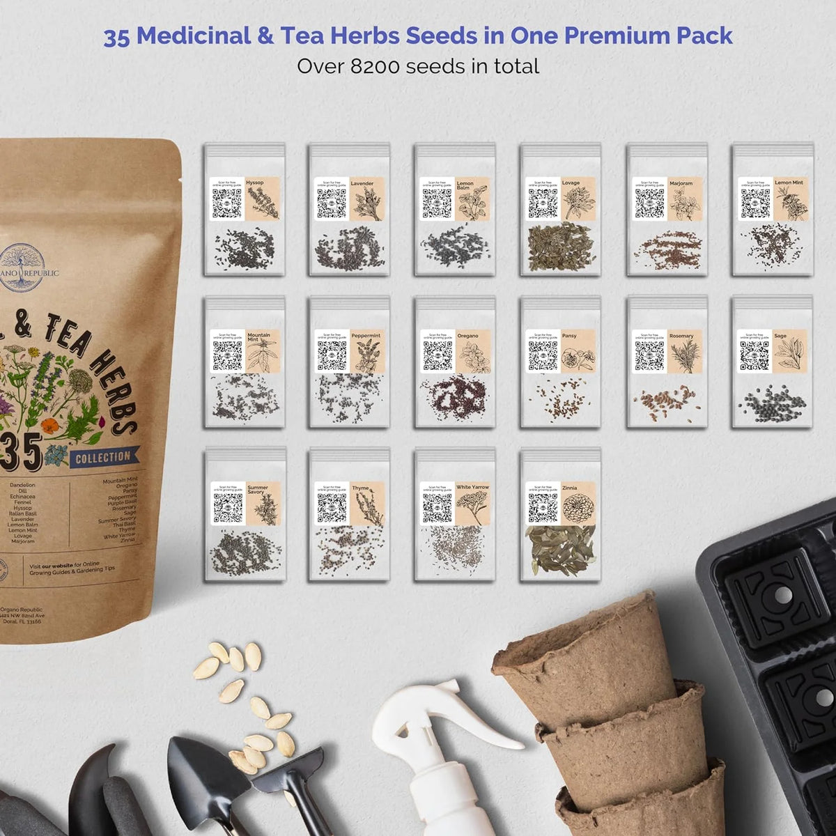 Medicinal & Tea Herb Seeds Variety Pack, 8200+ Non-GMO Heirloom E74979