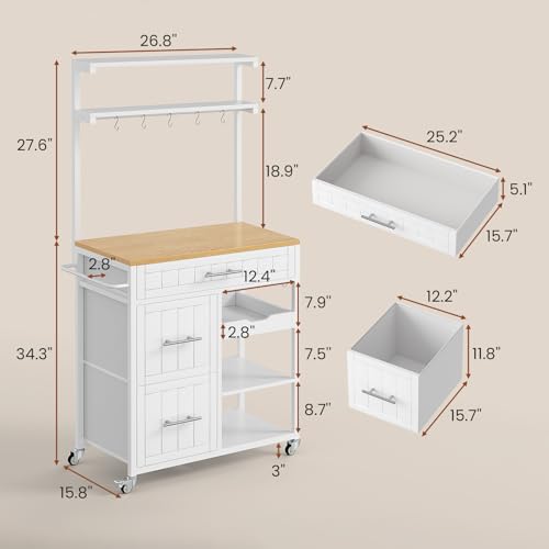 White Rolling Kitchen Island with Storage X596648