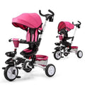 Pink 6-In-1 Kids Stroller Tricycle with Canopy X372383