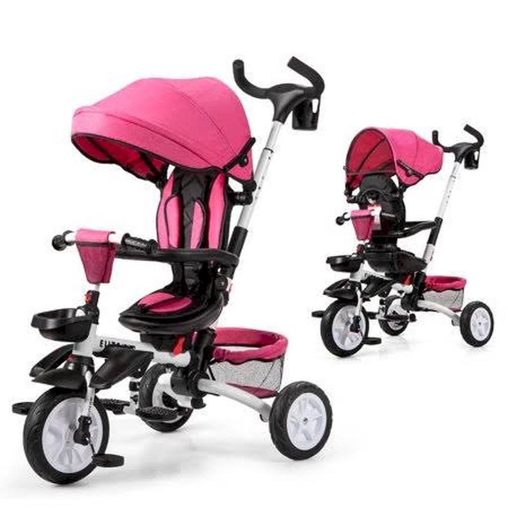Pink 6-In-1 Kids Stroller Tricycle with Canopy X372383