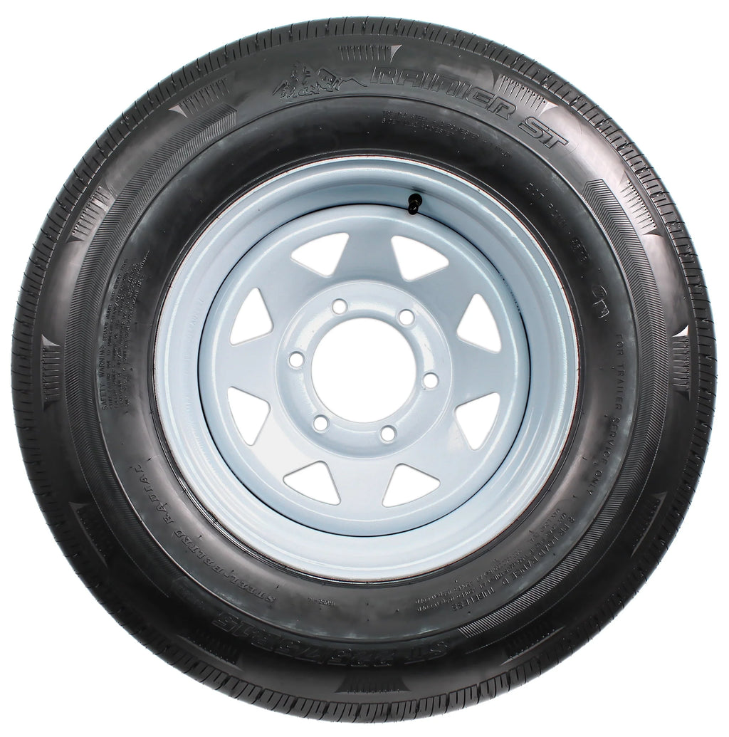 ST225/75R15 15 D 6 Lug White Spoke Trailer Tire On Rim F498