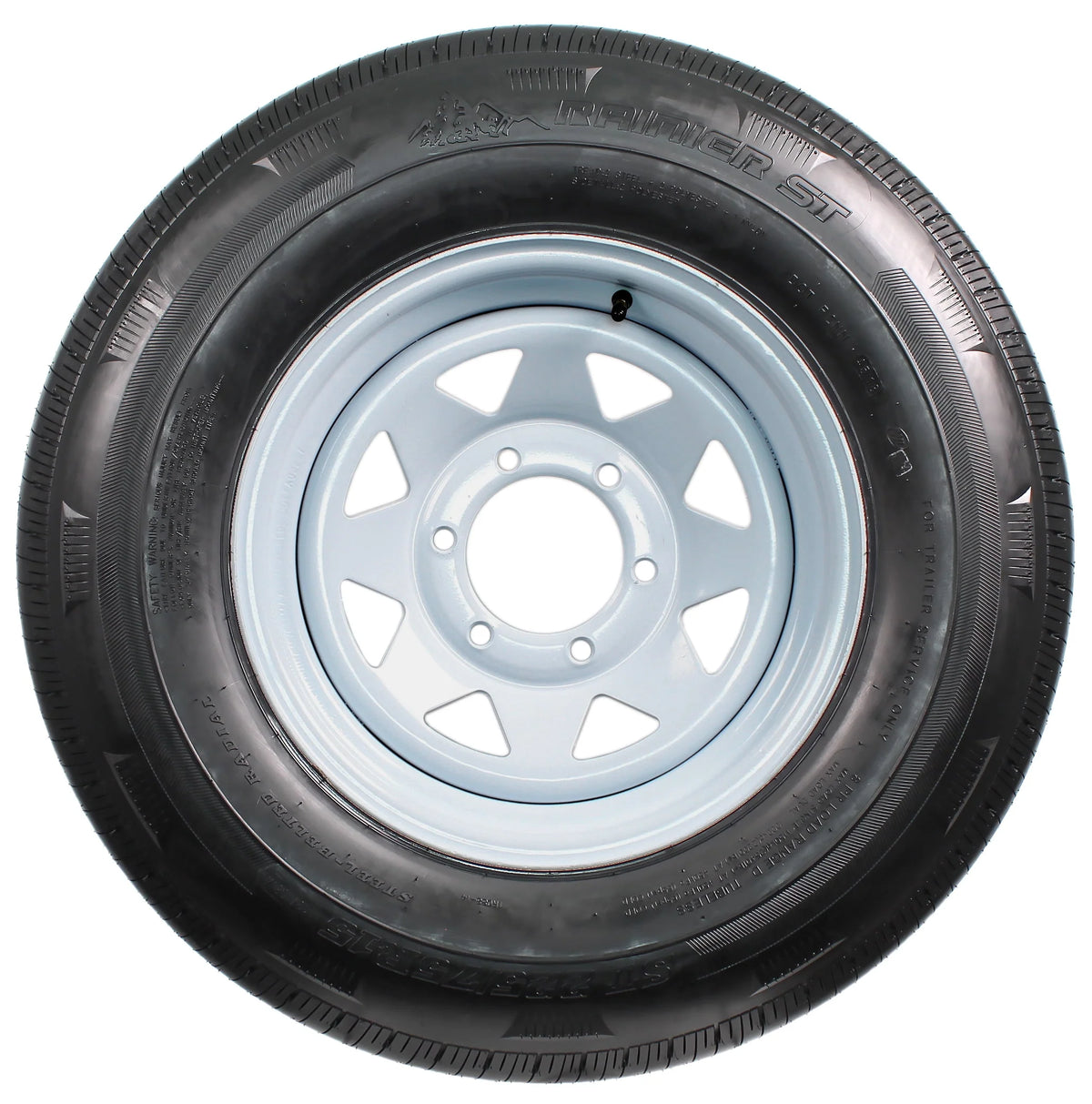 ST225/75R15 15 D 6 Lug White Spoke Trailer Tire On Rim F498