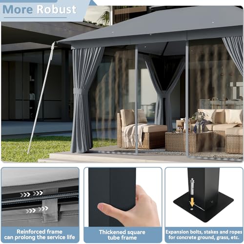 10'x12' Beige Outdoor Patio Gazebo with Mosquito Nettings and Privacy Screens Q971
