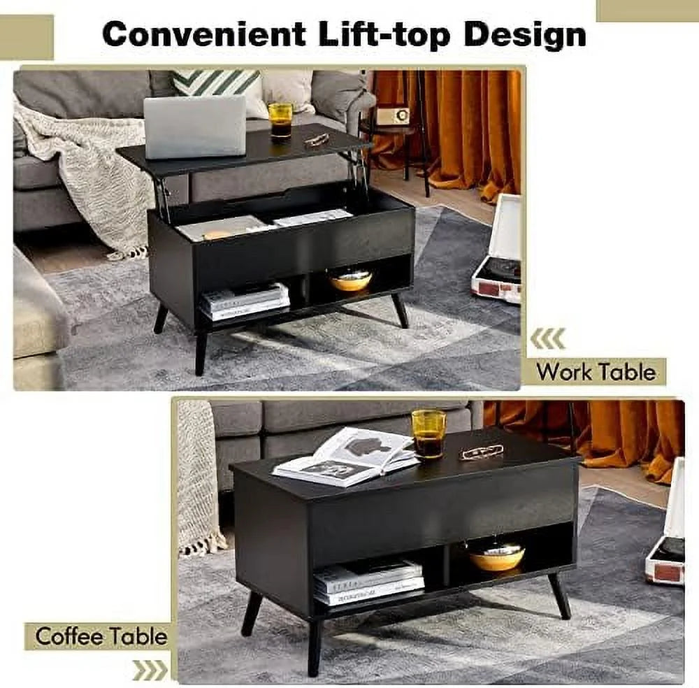 Lift Top Coffee Table with Hidden Compartment and 2 Open Shelves B682033