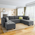 Velvet Tufted Sectional Sleeper Sofa with Storage Ottomans L523