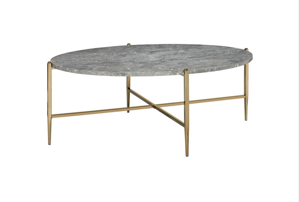 Champagne Faux Marble Metal Oval Coffee Table H857