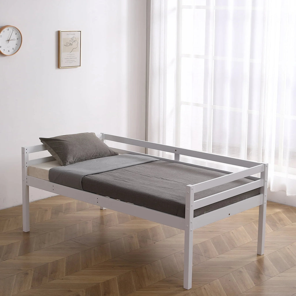 White Twin Over Twin Bunk Bed with Guard Rails M4335