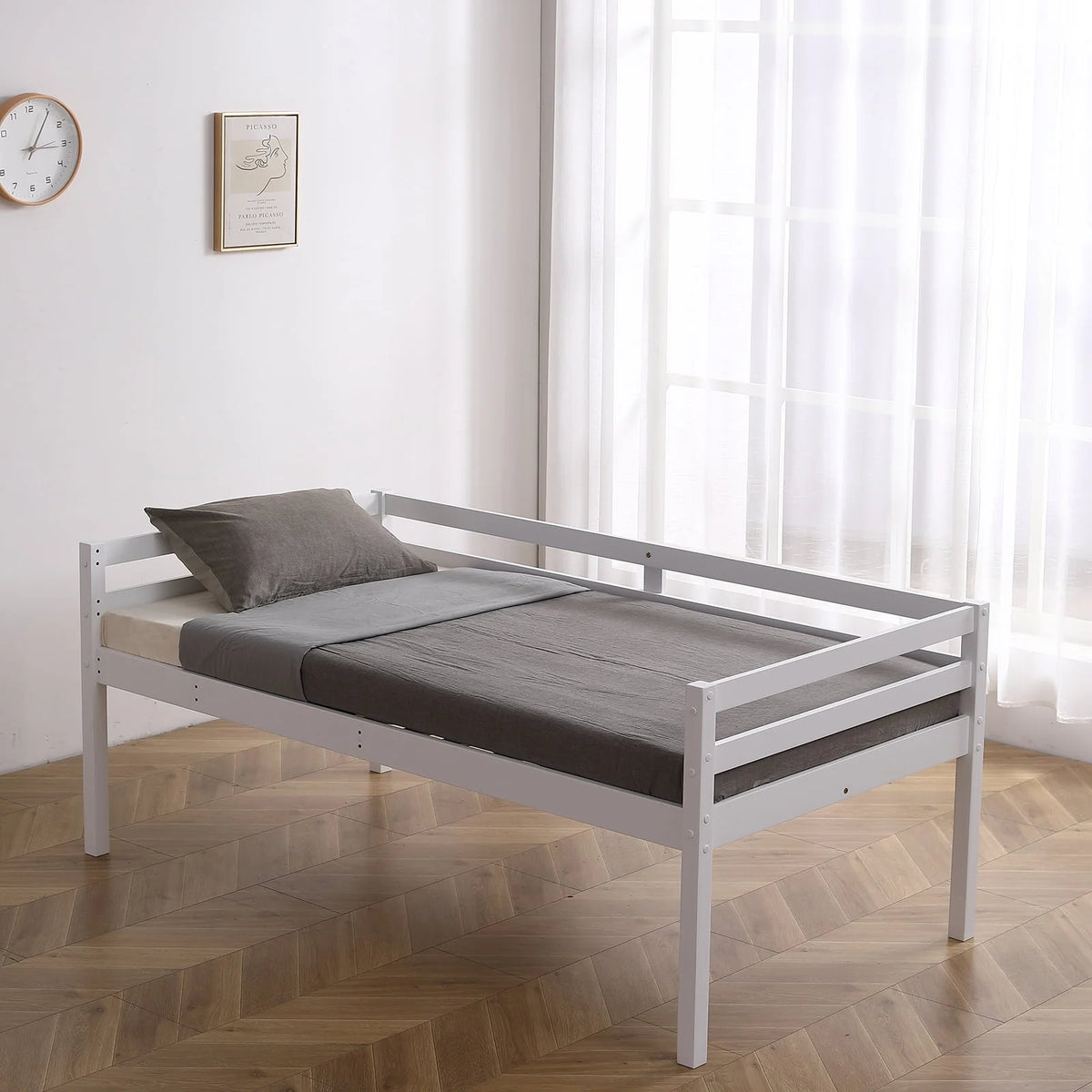 White Twin Over Twin Bunk Bed with Guard Rails M4335