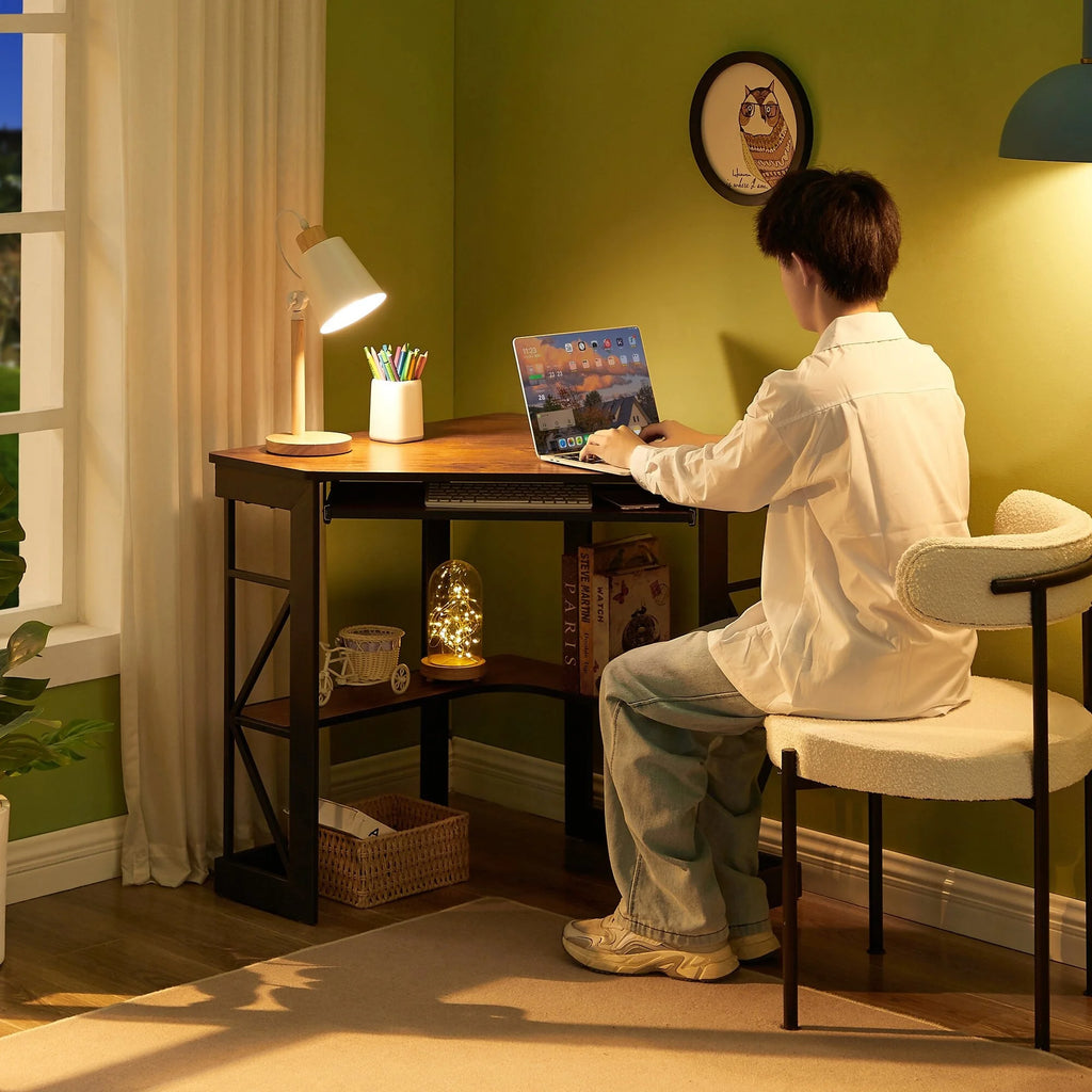 Black Corner Computer Desk with Keyboard Tray B342290