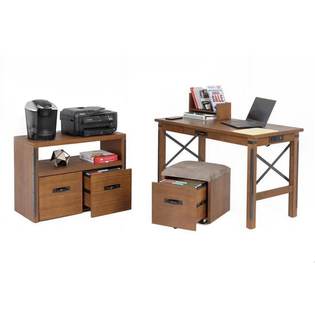 30 x 47.5 x 47.5 in Desk with USB Ports, File Cabinet and Machine Stand B28096