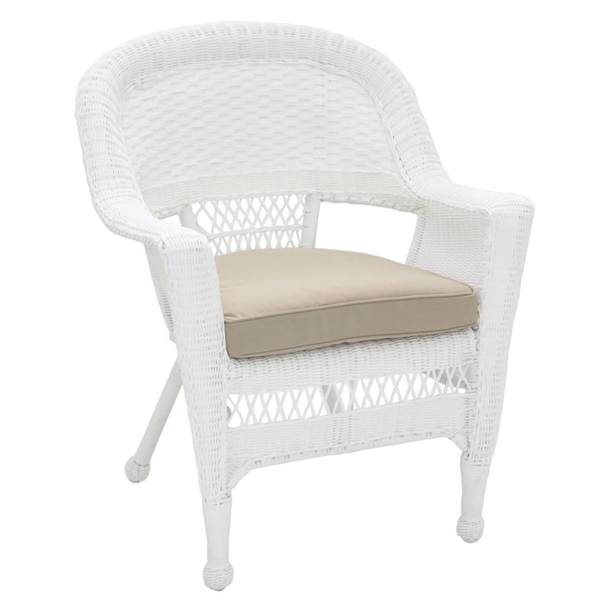 White Wicker Chair with Tan Cushion O793