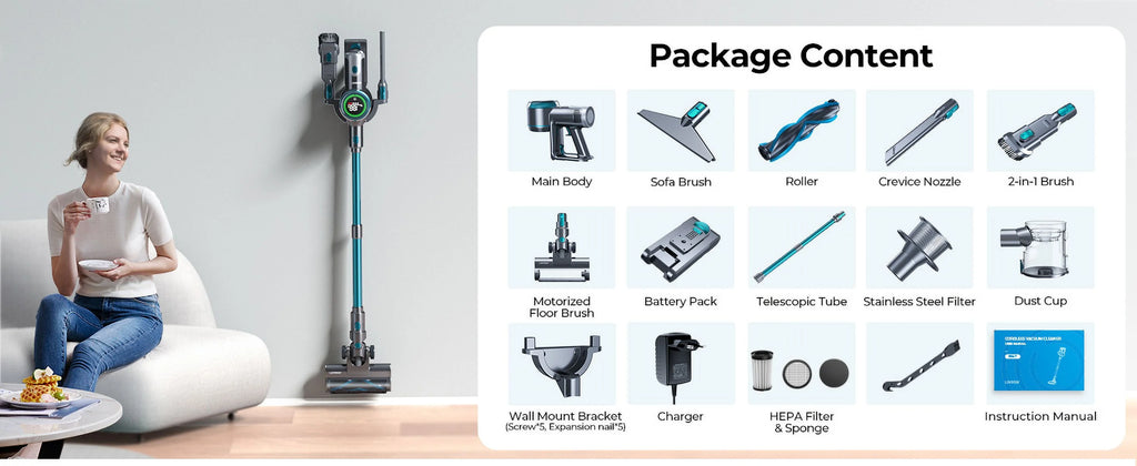 Cordless Stick Vacuum Cleaner 60Mins 450W 33KPa Lightweight C7318