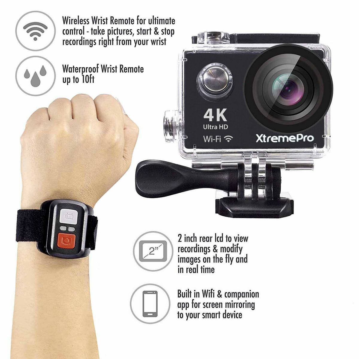 4K Ultra HD Sports Camera Bundle with Wireless Wrist Remote P16732