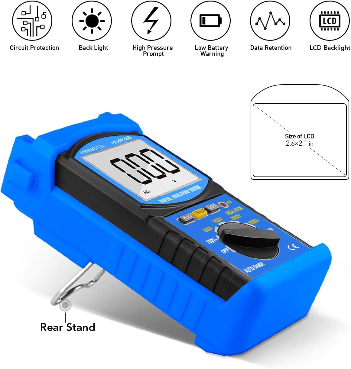 Digital Insulation Resistance Tester 5000V 200G ohms Auto Ranging Voltmeter D807389