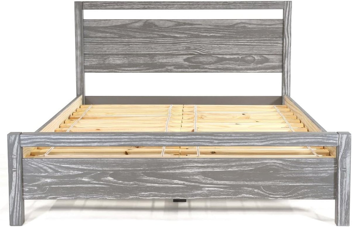 Queen Size Solid Wood Platform Bed Brushed White A45956