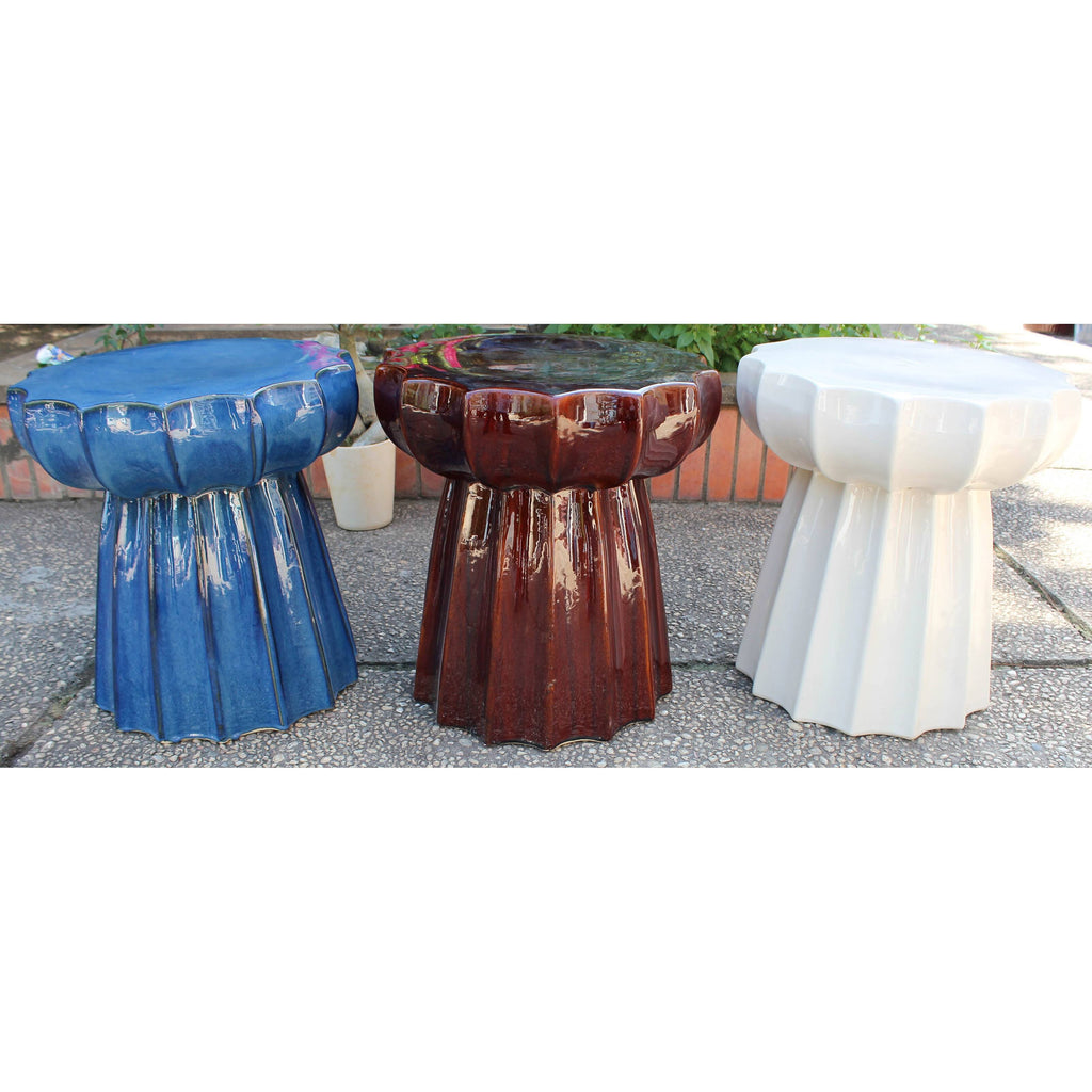 Round Scalloped Ceramic Garden Stool J9333