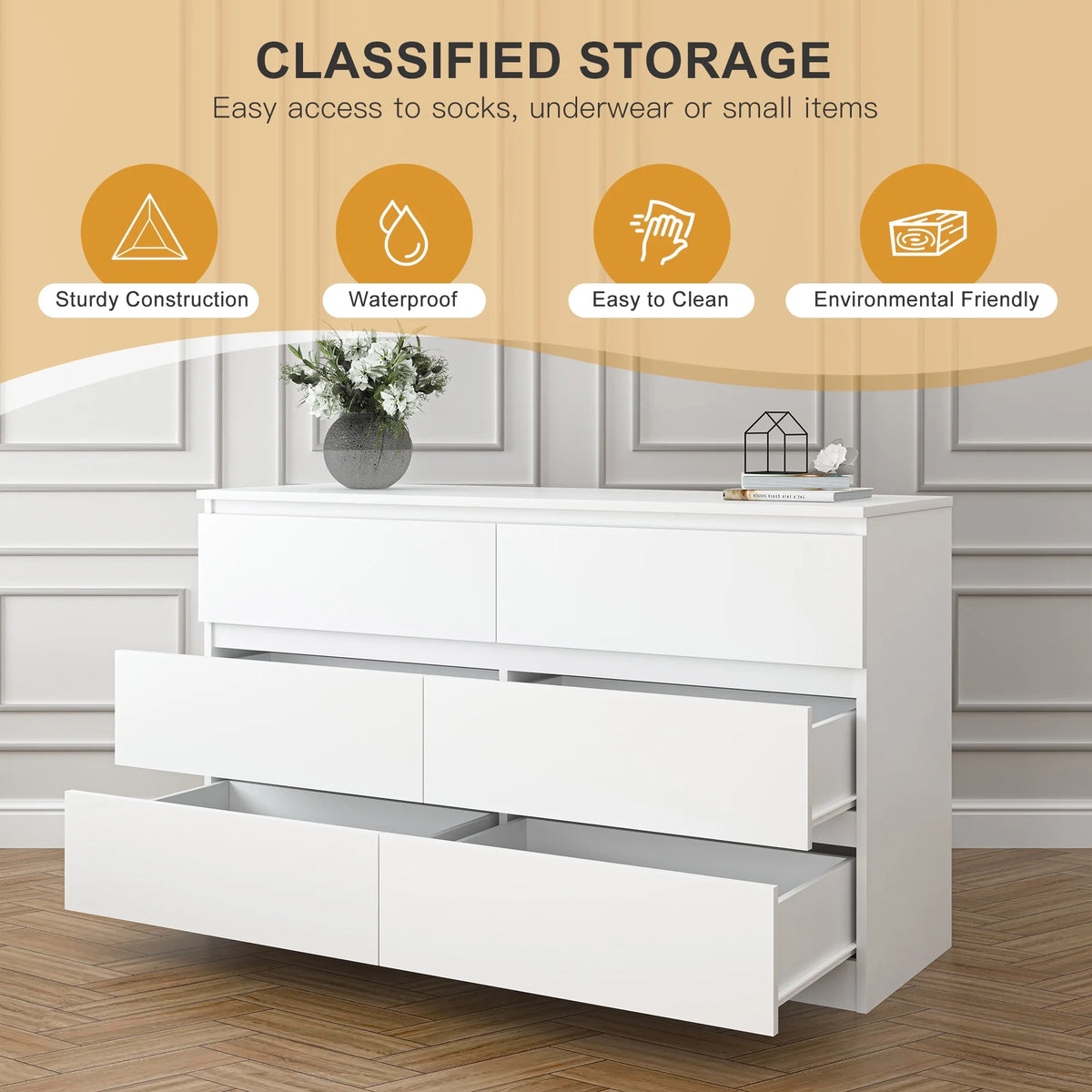 White 6 Drawer Dresser M5657