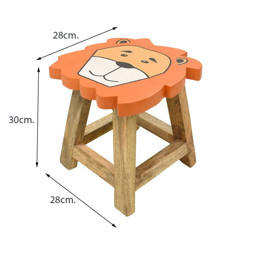 Handmade Mango Wood Orange Lion Shaped Stool P825736