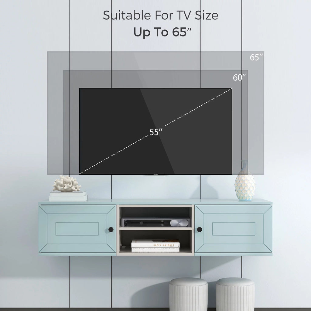 Beige Floating Wall Mounted TV Stand with Storage Cabinets T62758