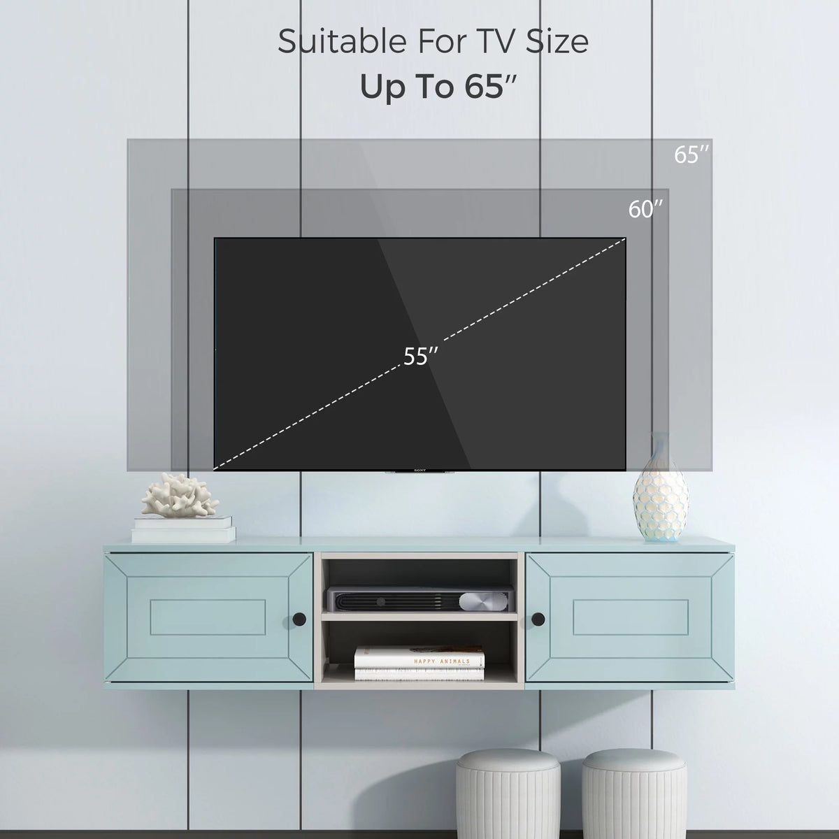 Beige Floating Wall Mounted TV Stand with Storage Cabinets T62758