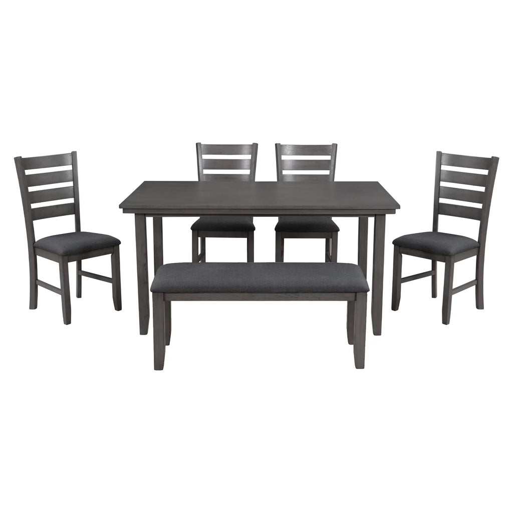 Gray Wood Dining Table and Chairs with Bench V375809