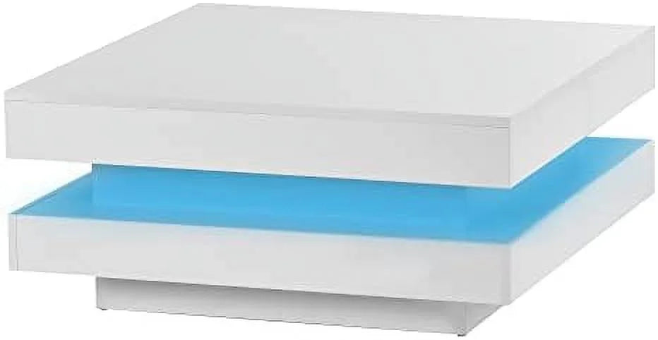 White Square Coffee Table with LED Lights J82003