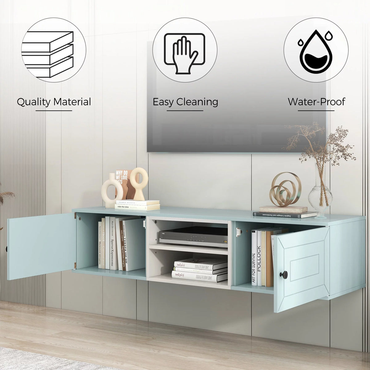 Beige Floating Wall Mounted TV Stand with Storage Cabinets T62758