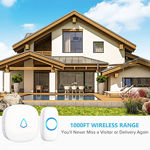Wireless Doorbell with 2 Receivers, Adjustable Volume, 58 Chimes, Black T5931