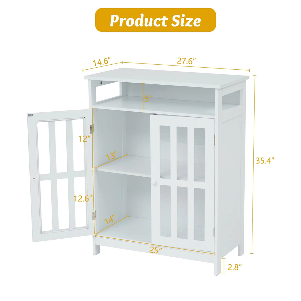 White Wooden Sideboard Cabinet with Open Shelf K10536