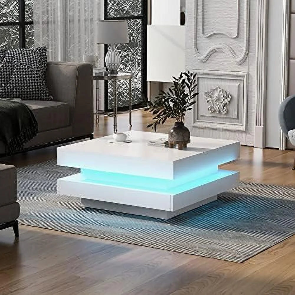 White Square Coffee Table with LED Lights J82003