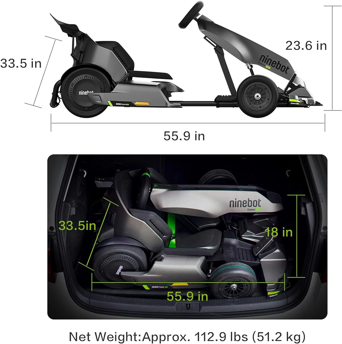Electric GoKart, 23 Miles Range, 15.5MPH, 220lbs, Black T9303
