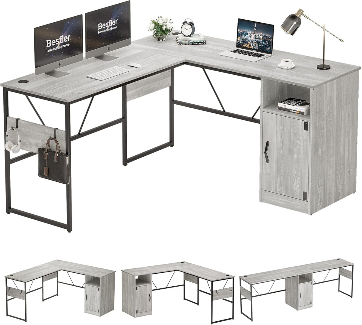 L Shaped Desk with Storage Cabinet 60 Inch D715