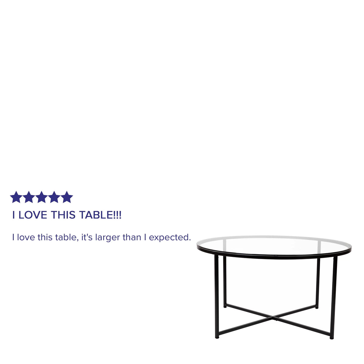 Clear Glass Table Set with Matte Black X Metal Frame, Coffee Table, 2 End Tables J2077