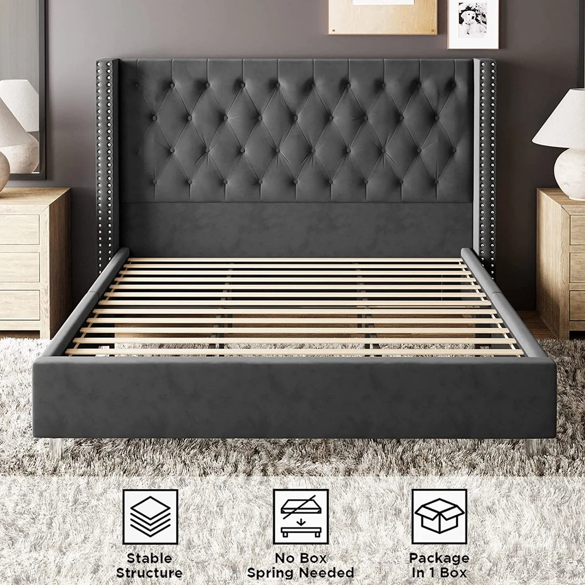 King Velvet Upholstered Bed Frame T209