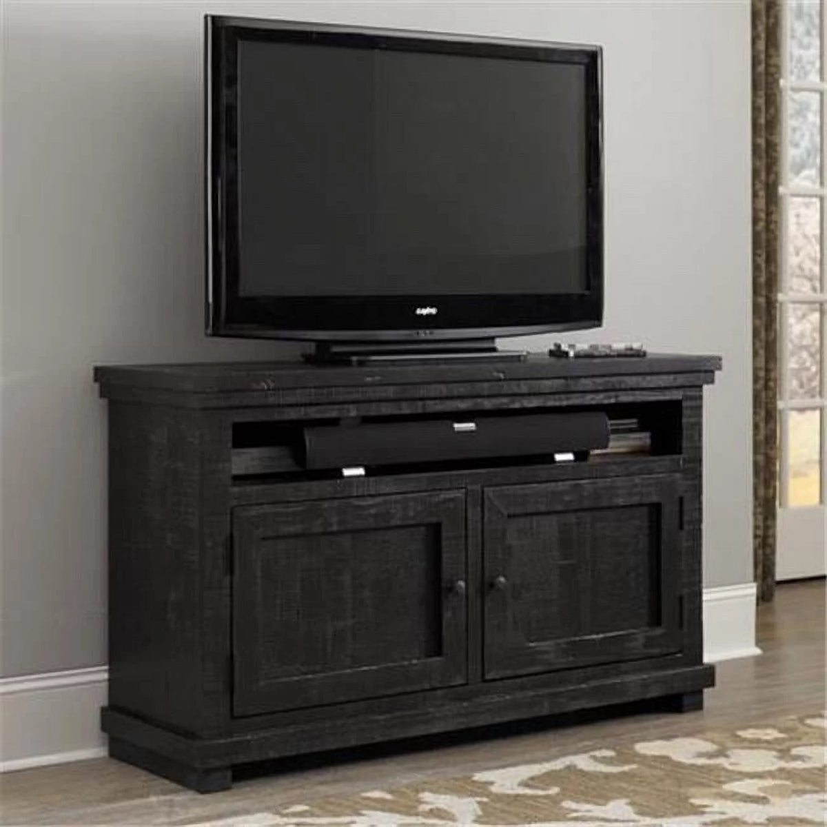 54" Distressed Black Wood TV Stand Y277236