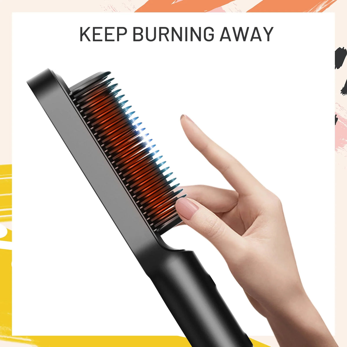 Black Hair Straightener Brush with Built-in Comb H45824