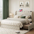 Full Size Velvet Upholstered Platform Bed Frame with 4 Storage Drawers L65720