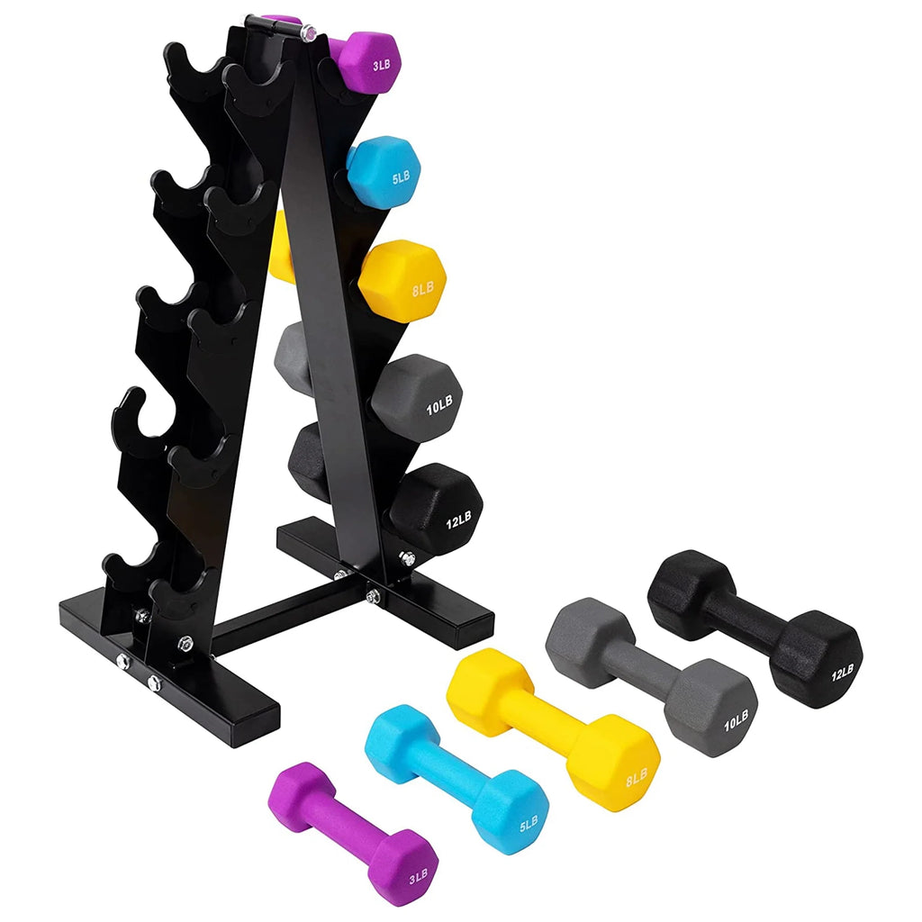 3, 5, 8, 10 & 12 Pound Dumbbell Weight Set with Stand N53527