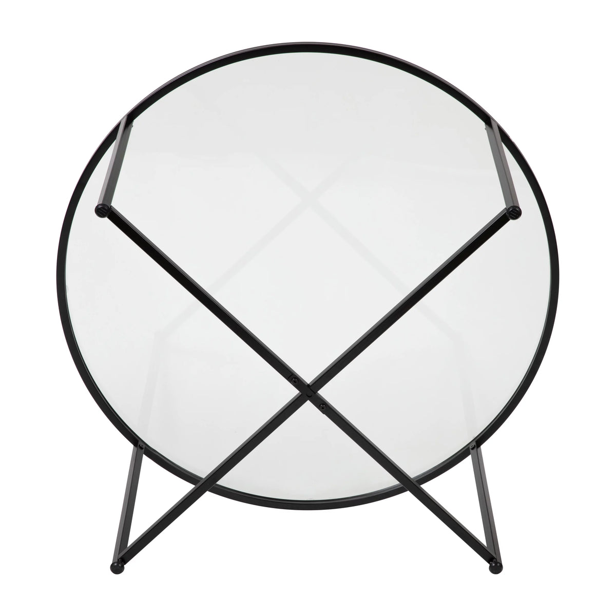 Clear Glass Table Set with Matte Black X Metal Frame, Coffee Table, 2 End Tables J2077