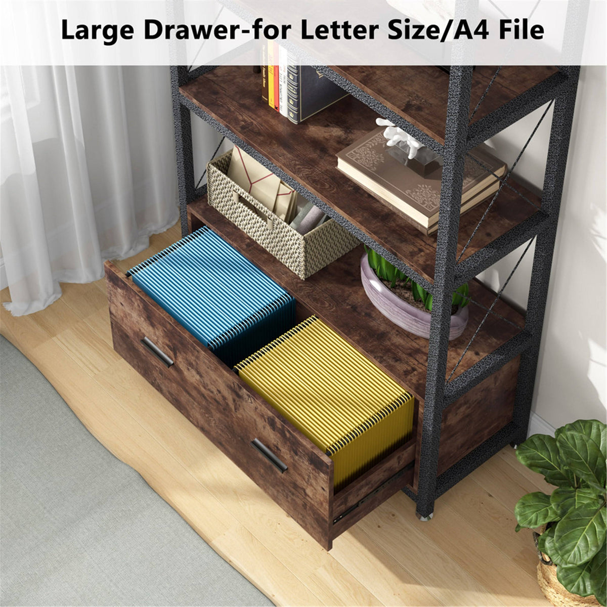 Brown Letter Size A4 Lateral File Cabinet with Drawer W270522