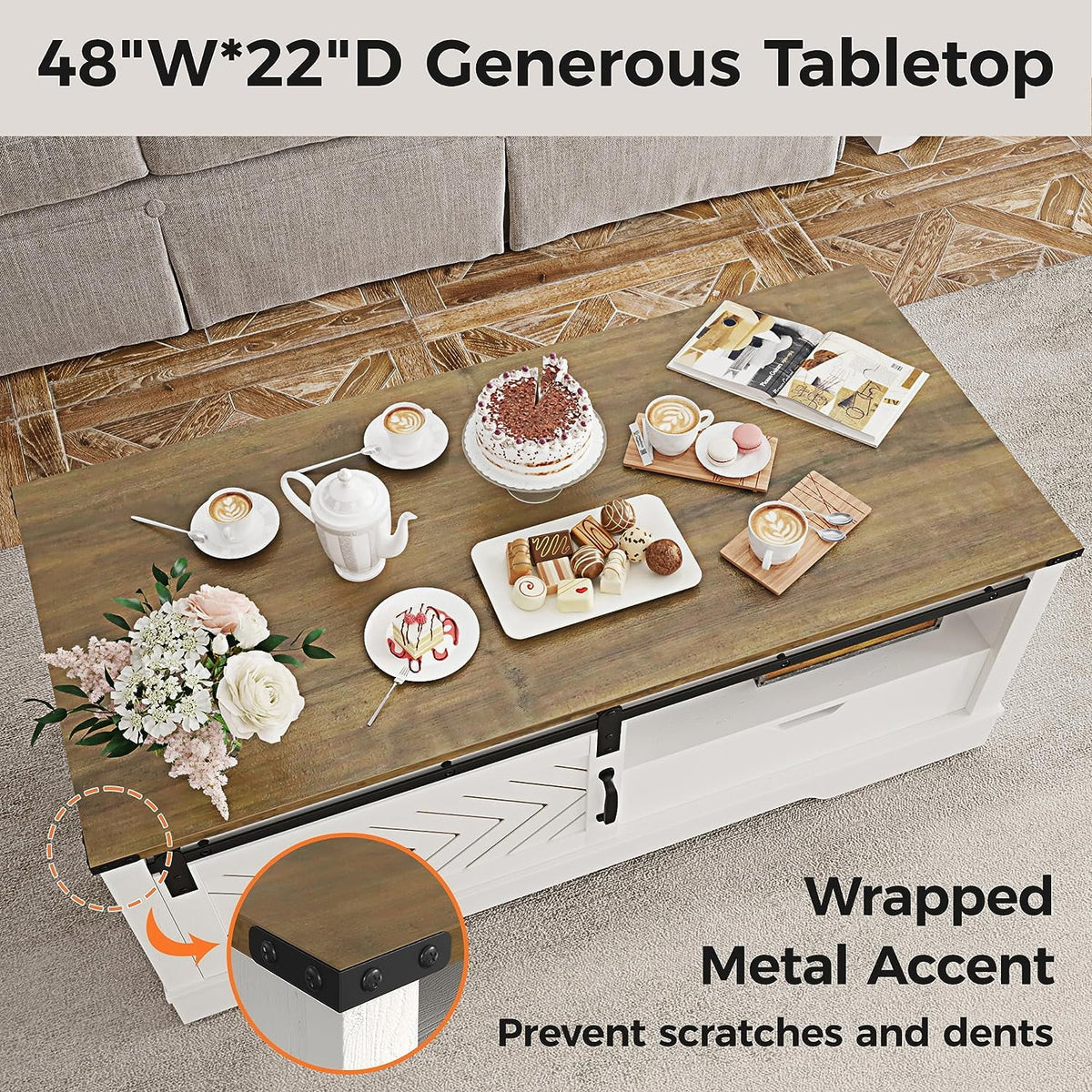 48" Wood Coffee Table with Sliding Barn Door Z233