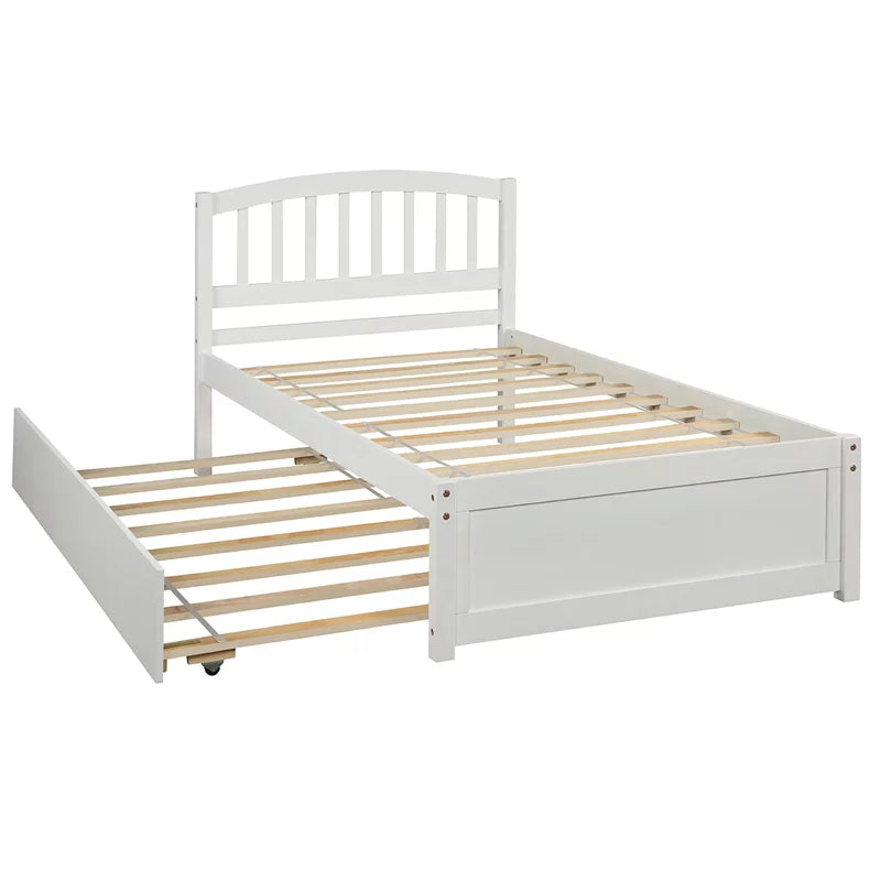 White Twin Size Wood Platform Bed with Trundle U86130