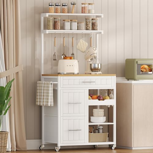 White Rolling Kitchen Island with Storage X596648