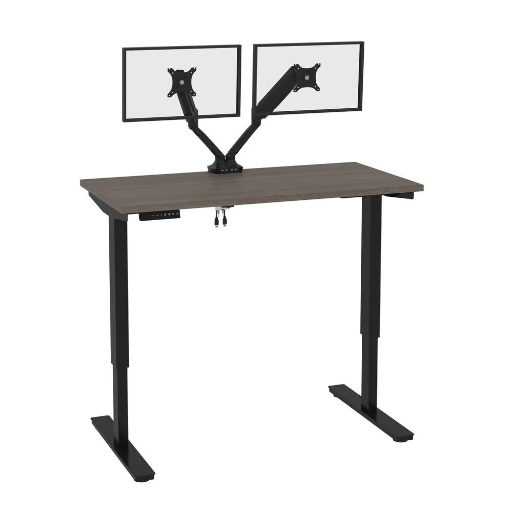 Bark Grey Standing Desk with Dual Monitor Arm F960