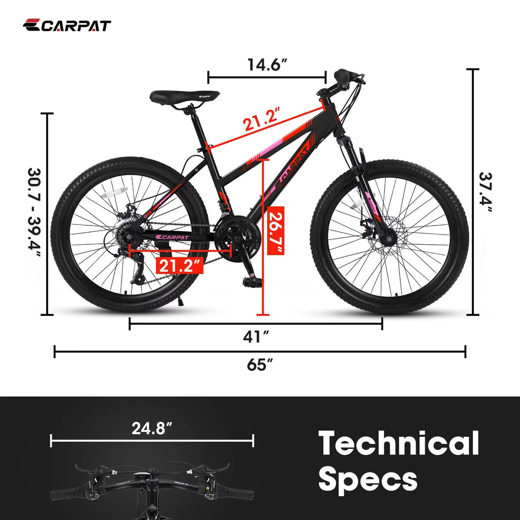 Pink 26 inch 21 Speed Dual Disc Brake Mountain Bike U7356
