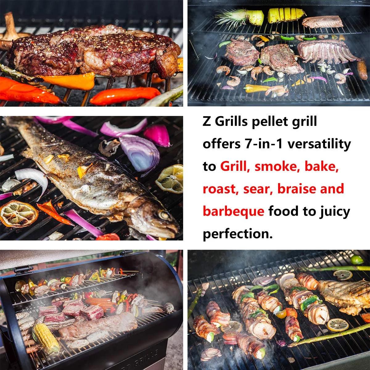 Wood Pellet Grill & Smoker 8 in 1 Black L448