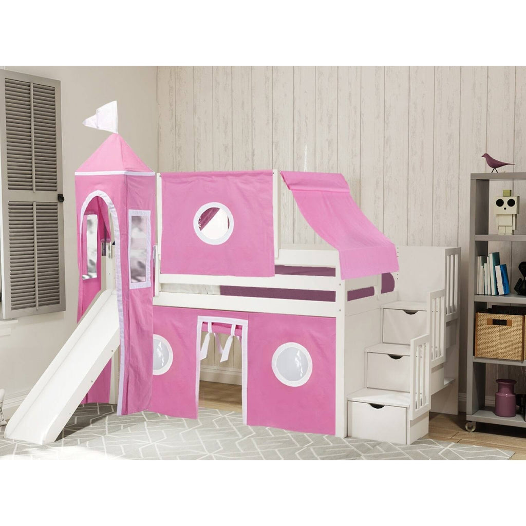 Twin Loft Bed with Slide and Tent I51731