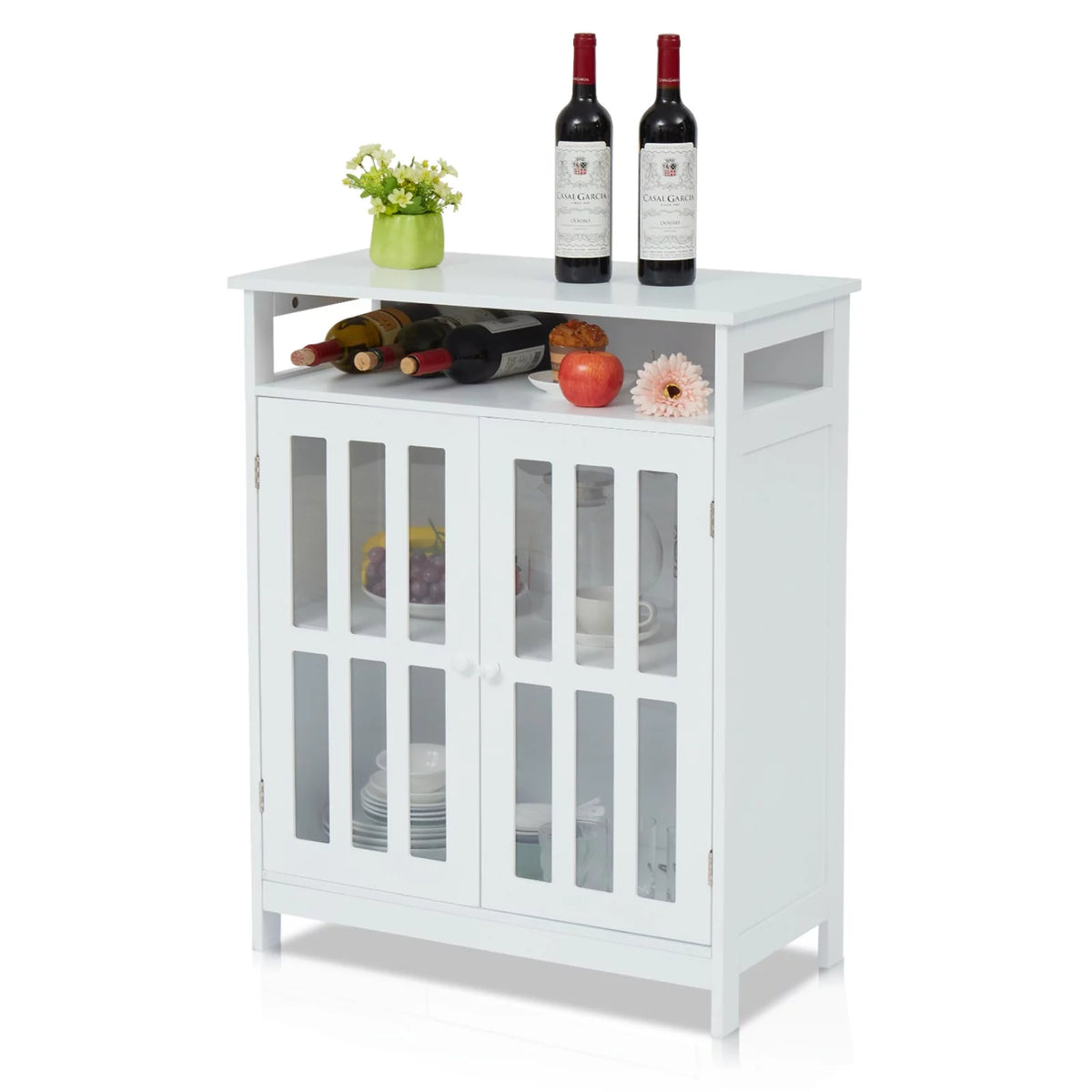 White Wooden Sideboard Cabinet with Open Shelf K10536