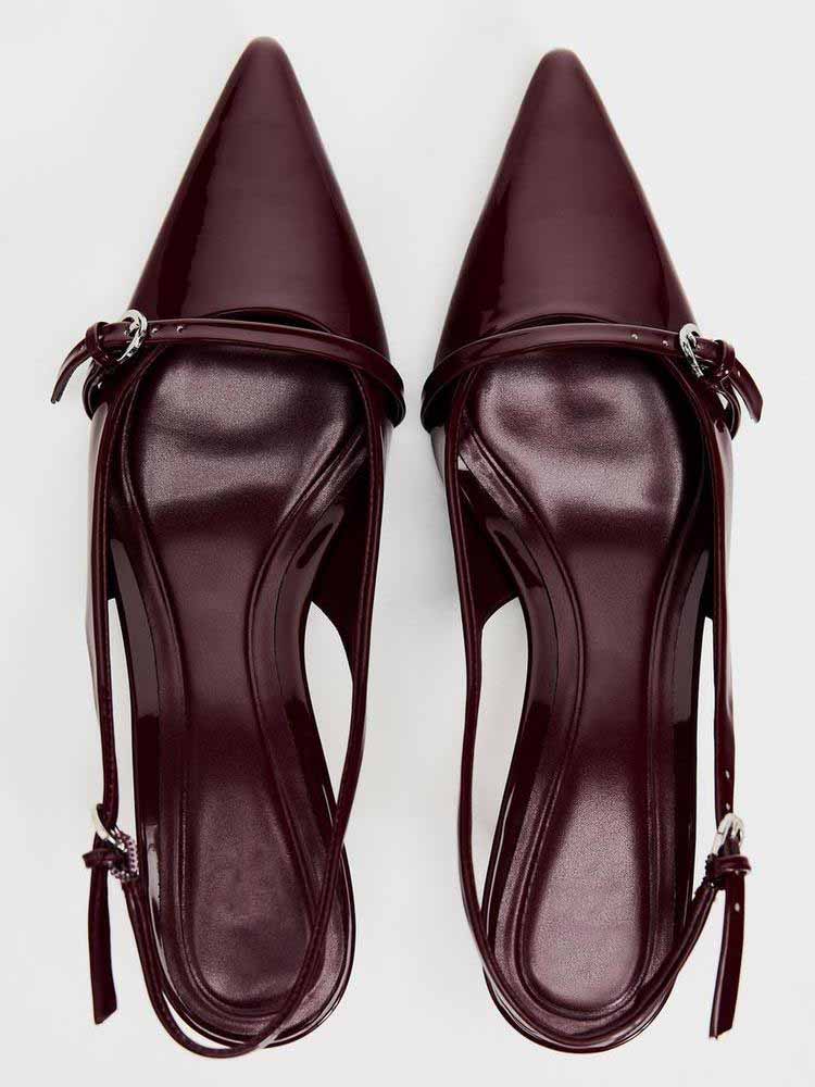 Pointed Toe Buckle Slingback High Heels D434